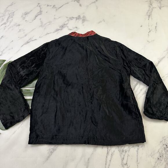 White Stag Vintage Y2k Velvet Jacket Size M Black Red Floral Embroidered - Picture 7 of 11